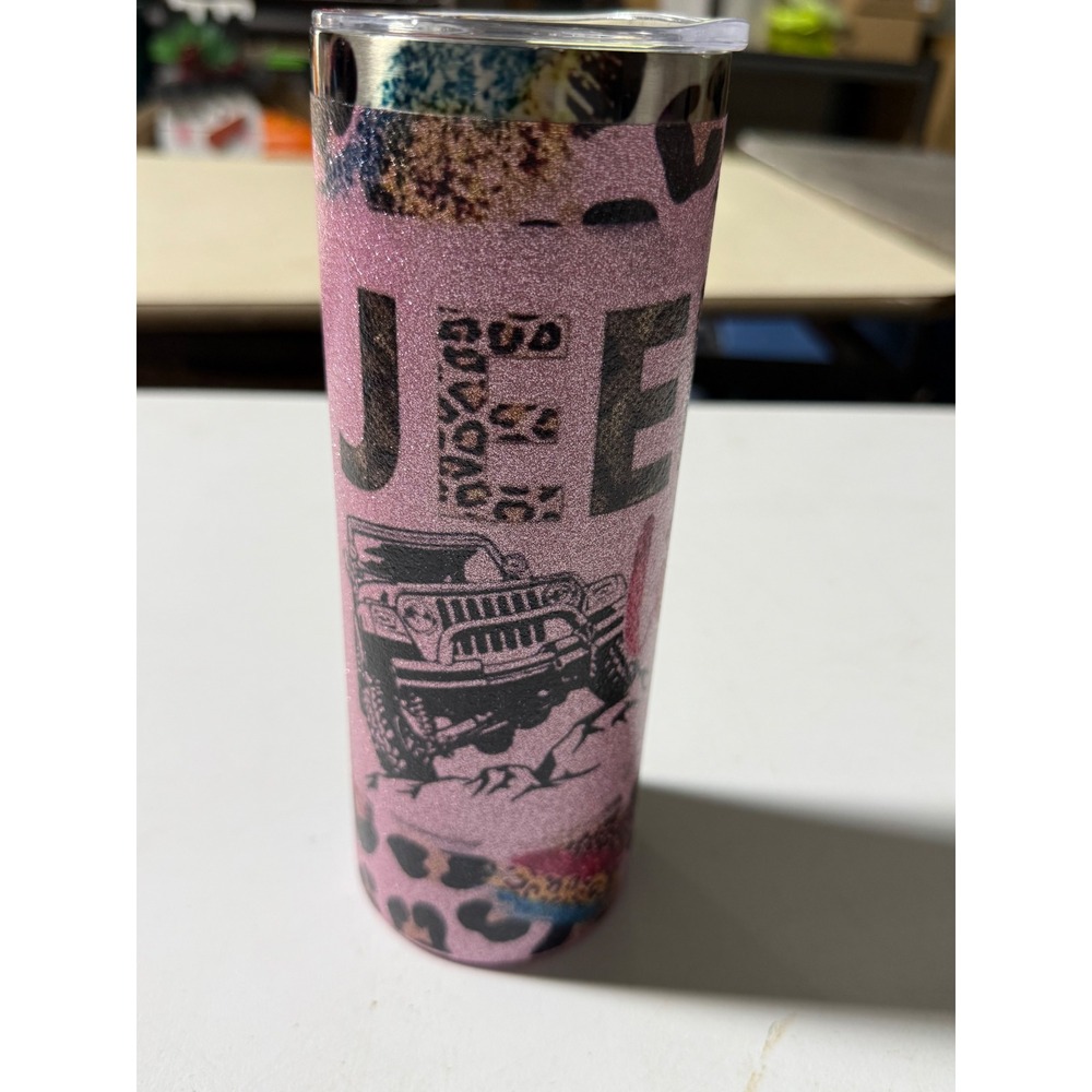 Jeep Life Pink Glitter Tumbler Leopard Print Insulated Travel Mug with Lid